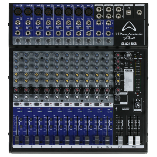 Wharfedale Pro SL824USB	Mixer Audio 12 CH 8 Mono & 2 Stereo FX and USB Interface