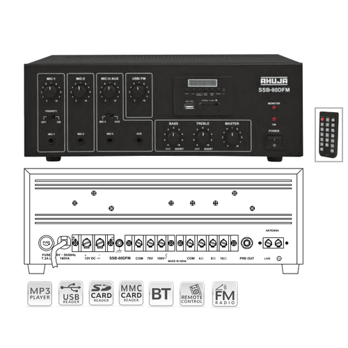 Ahuja SSB80M Medium Wattage PA Mixer Amplifier