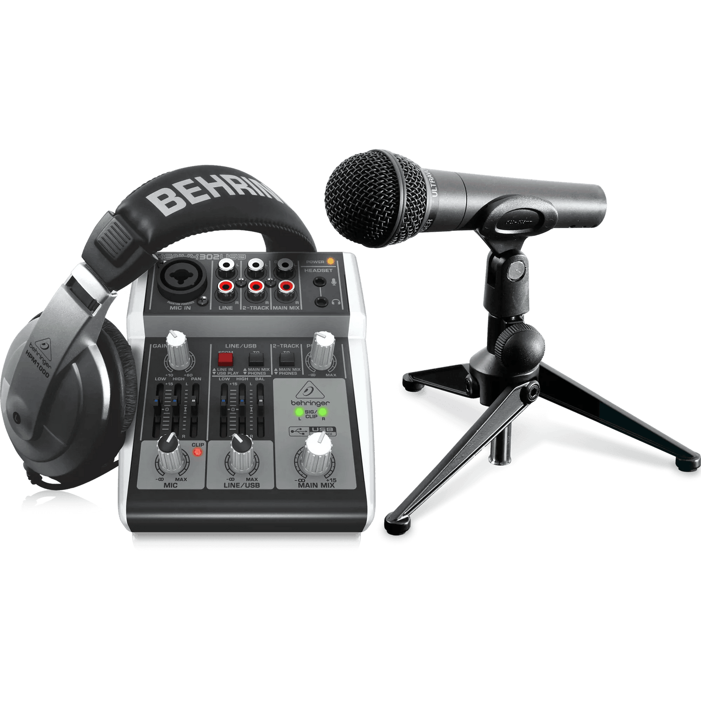 Behringer PODCAST STUDIO 2 USB Podcasting Bundle with USB Mixer, Microphone, Headphones and More