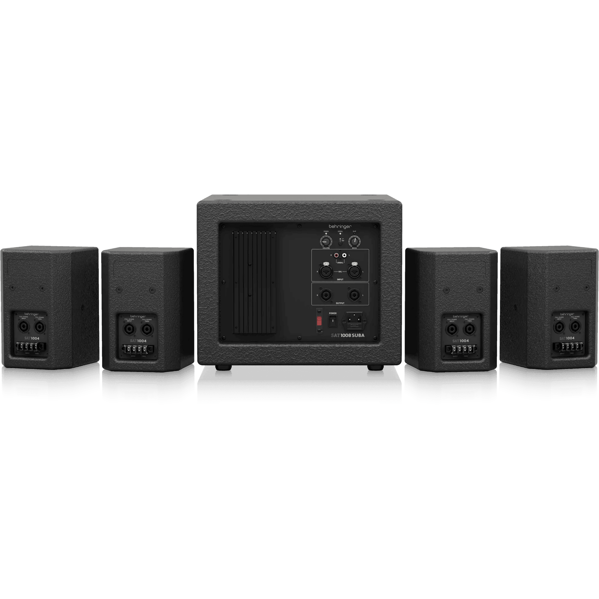 Behringer SAT1004 600W Bundle 4 X 4" Passive PA Speakers and 1 x 8" Active PA Subwoofer