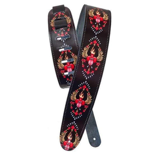 Planet Waves Leather 2.5inch Guitar Strap Red Heart 25LS03
