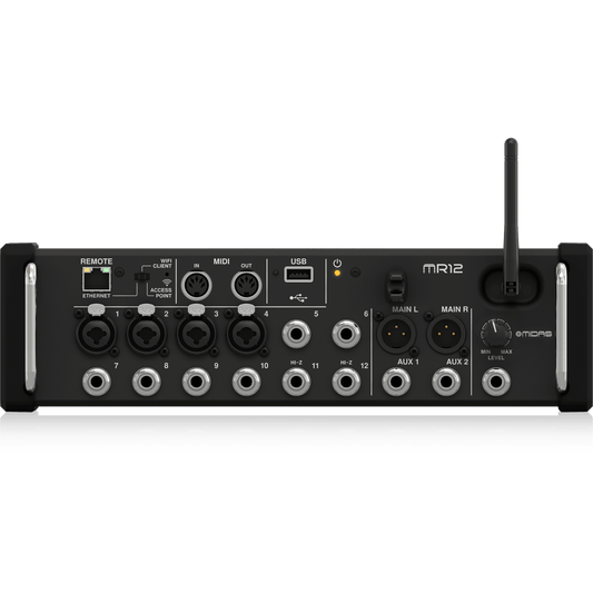 Midas-MR12 12-Input Digital Mixer for iPad/Android Tablets with 4 Midas PRO Preamps, 8 Line Inputs, Integrated Wifi Module and USB Stereo Recorder