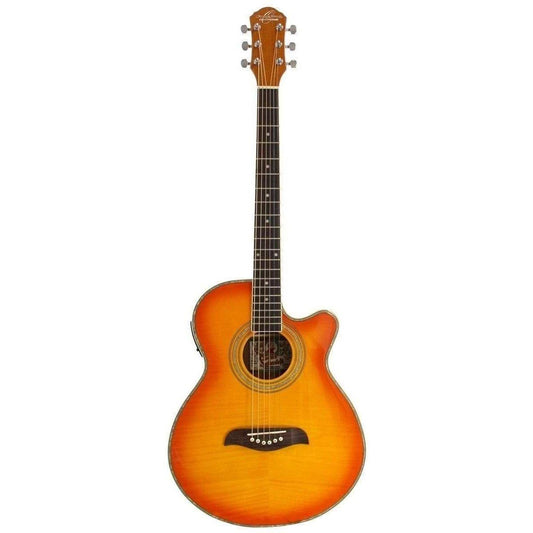 Oscar Schmidt OG10CEFYS Semi-Acoustic Guitar - Flame Yellow Sunburst